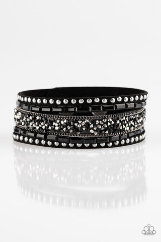 Rhinestone Rocker - Black Wrap Urban Bracelet