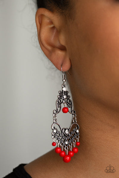 Colorfully Cabaret - Red Earrings