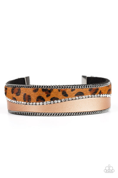 Flirtatiously Feline - Brown Wrap Urban Bracelet