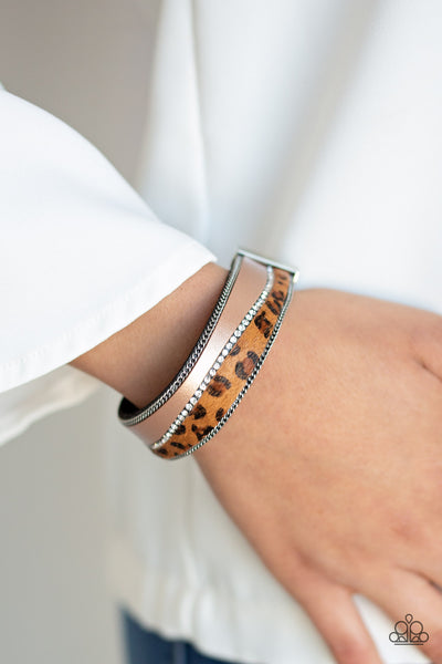 Flirtatiously Feline - Brown Wrap Urban Bracelet