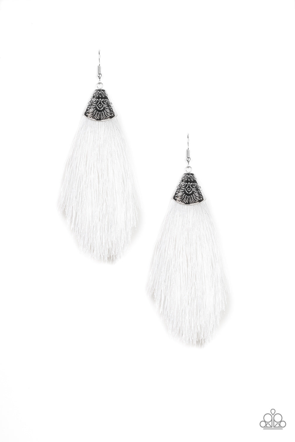 Tassel Temptress - White Earrings