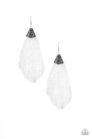 Tassel Temptress - White Earrings