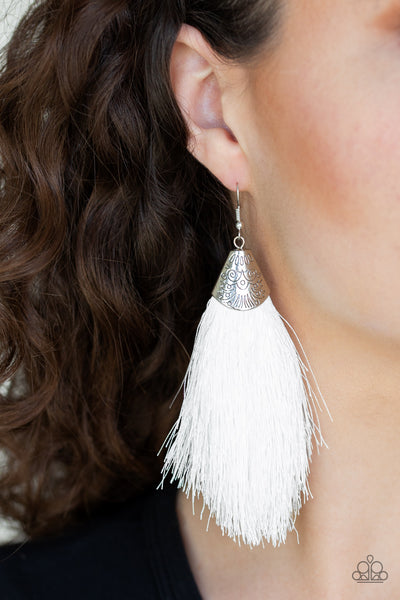Tassel Temptress - White Earrings