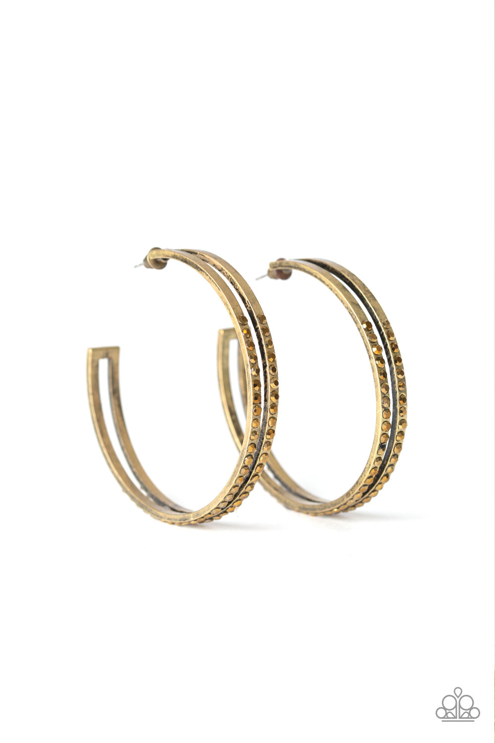 Double The Bling - Brass Earrings
