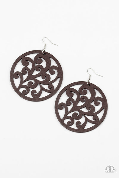 Fresh Off The Vine - Brown Wooden Earrings (Larger)
