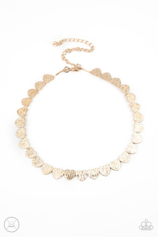 Playing HEART To Get - Gold Necklace - Choker