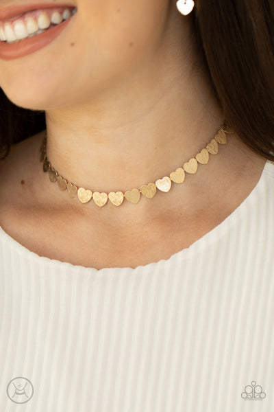 Playing HEART To Get - Gold Necklace - Choker