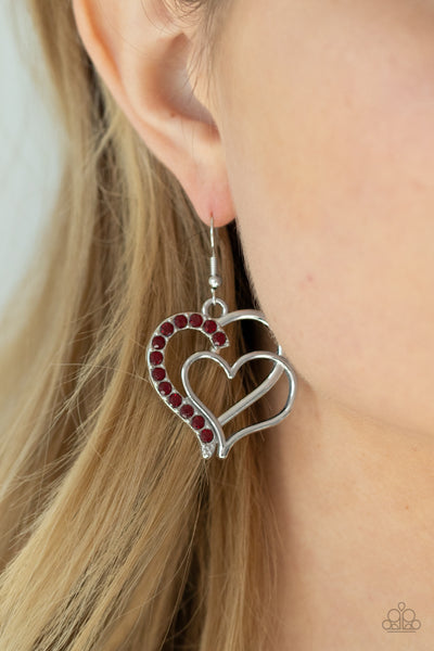 Double The Heartache - Red Earrings