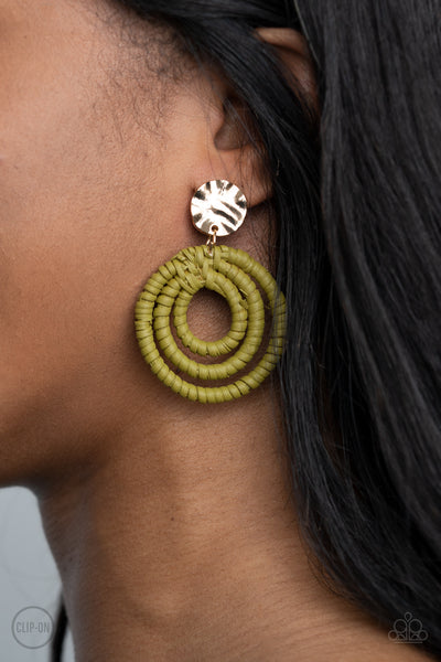 Whimsically Wicker - Green Earrings