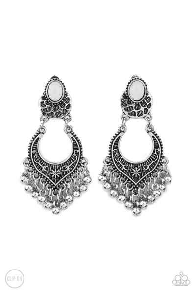 Summery Gardens - White Clip-On Earrings