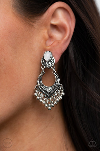 Summery Gardens - White Clip-On Earrings