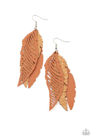 WINGING Off The Hook - Brown Earrings