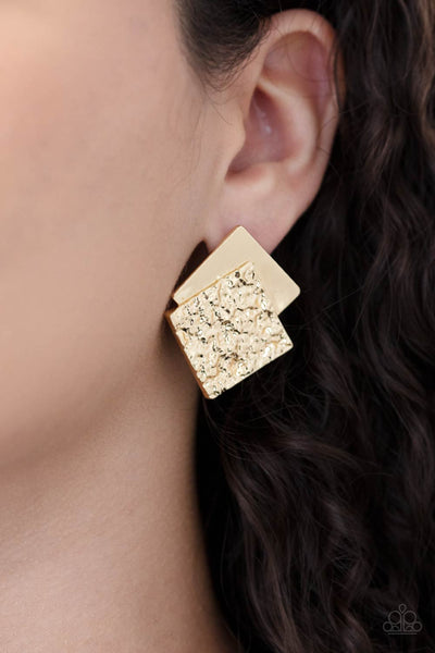 Square With Style - Gold Earrings
