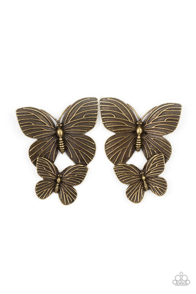 Blushing Butterflies - Brass Earrings