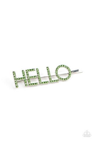 Hello There - Green Hair Clip