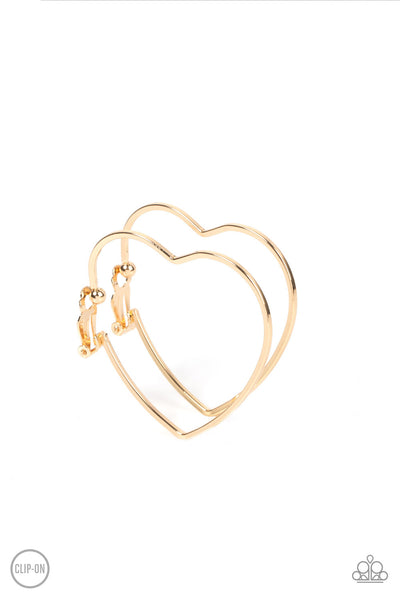 Harmonious Hearts - Gold Earrings - Clip-On