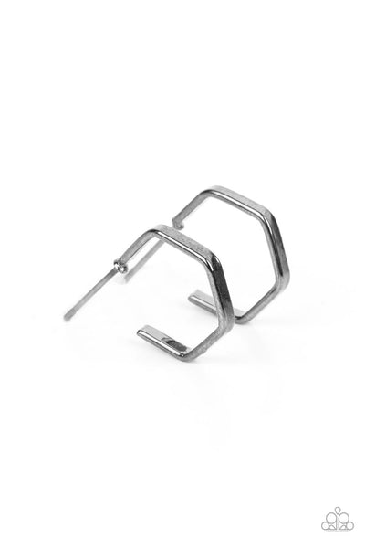 Haute Hexagons - Black Earrings - Mini Hoops