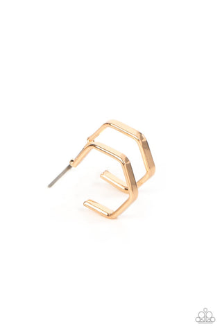 Haute Hexagons - Gold Earrings - Mini Hoops