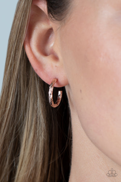 Triumphantly Textured - Rose Gold Mini Hoop Earrings