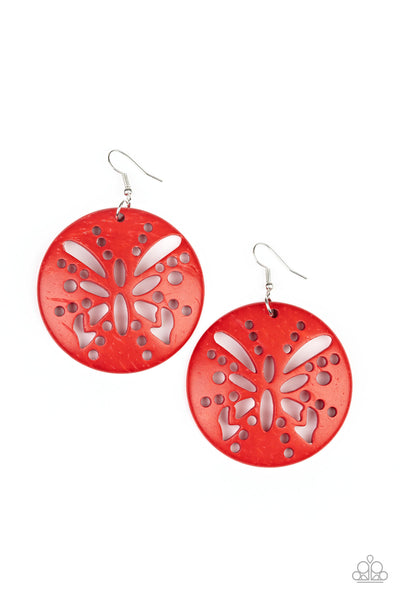 Bali Butterfly - Red Wooden Earrings