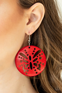 Bali Butterfly - Red Wooden Earrings