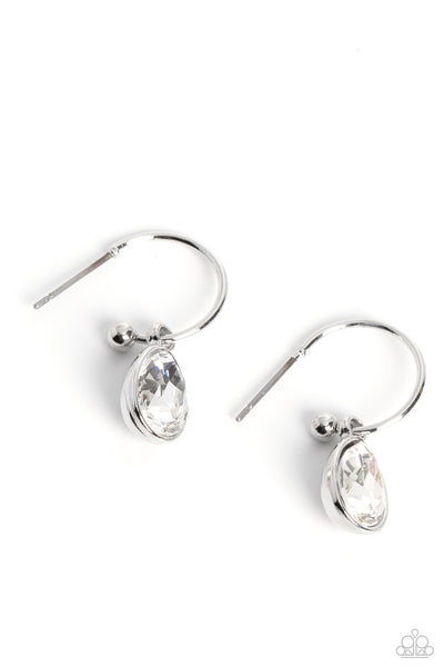 Teardrop Tassel - White Mini Hoop Earrings