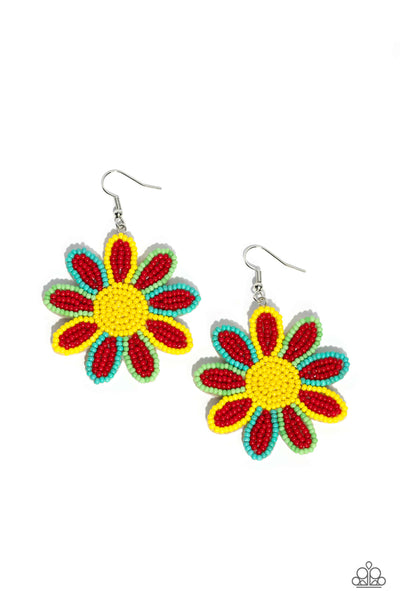 Decorated Daisies - Red Earrings