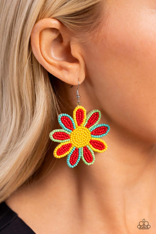 Decorated Daisies - Red Earrings