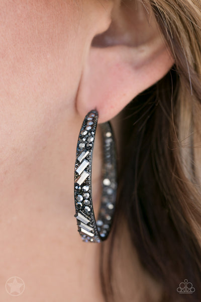 GLITZY By Association - Black Hoop Earrings