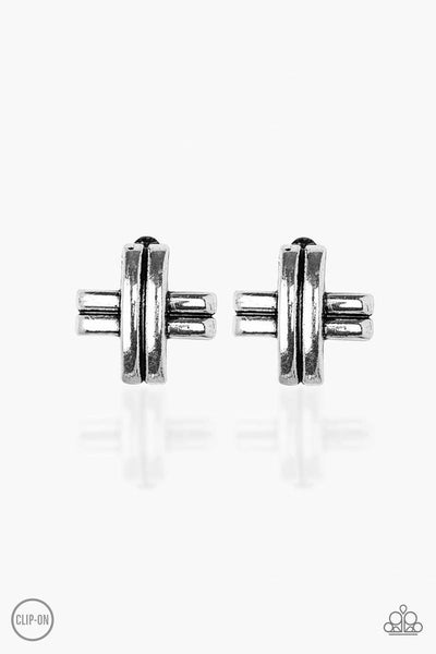 Couture Crossover - Silver Earrings (Clip-Ons)
